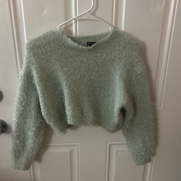 Mint Green Cropped Sparkly Sweater - Picture 1 of 1